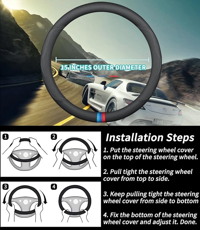 Custom-Fit for Mitsubishi Steering Wheel Cover, Premium Leather Car Steering Wheel Cover with Logo, Non-Slip, Breathable, for Mitsubishi Accessories (D-Style,for Mitsubishi)