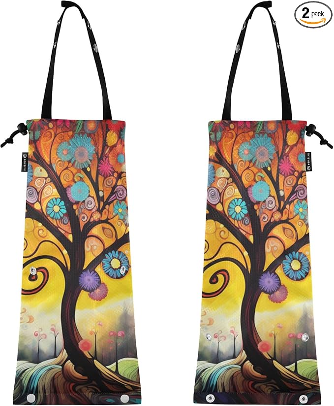 ALAZA Hanging Car Trash Bags Garbage Bag Trash Can for Back Seat Small Tree 3 Washable Storage Bag Retractable 2 Pack