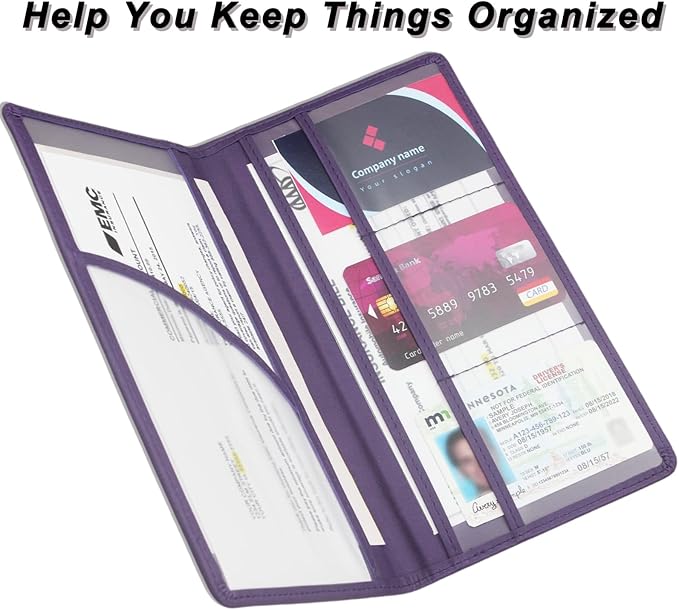 Car Registration and Insurance Holder, Premium Leather Insurance and Registration Holder,vehicle Glove Box Car Organizer, with Magnetic Shut for Cards, Driver License (Purple)