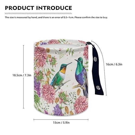 Brosoneto Collapsible Hummingbird Flower Trash Can - Rubbish Bin, Easy to Clean for SUVs, Trucks