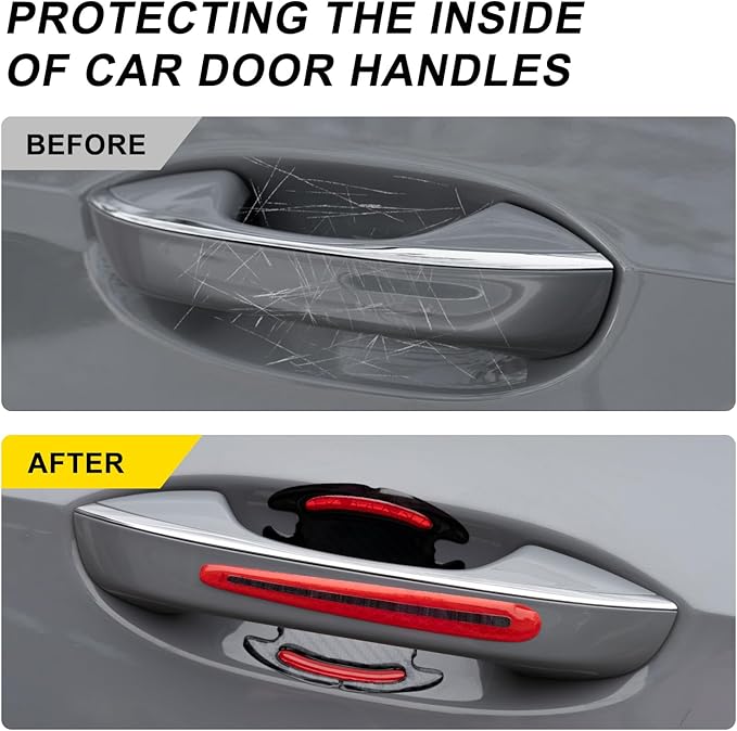 8 Pcs Reflective Door Handle Stickers, PVC Car Door Cup Protectors, Universal Auto Door Handle Protective Film, Anti-Scratches Stickers for Most Cars, SUV and Vans (Red)