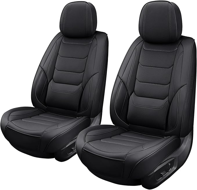 hoozoom Leather Car Seat Covers Waterproof Front Seat Covers Breathable Seat Protectors Universal Fit for Most Automotive Cars SUV Van Trucks (Black,Front Pair)