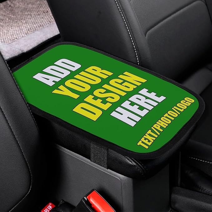 Customized Car Armrest Cushion Personalized Text Image Logo Custom Auto Center Console Armrest Pad Cushion Universal Deco Pad Center Console Cover for Car Seat Handrail Box, Green