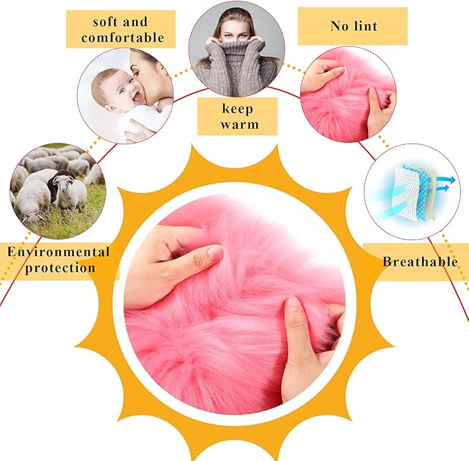 Frienda Furry Armrest Cover Auto Center Console Cover Car Soft Console Pad, Real Sheepskin Wool Soft Fluffy Auto Center Armrest Pad for Most Car Decoration Protector(Pink)