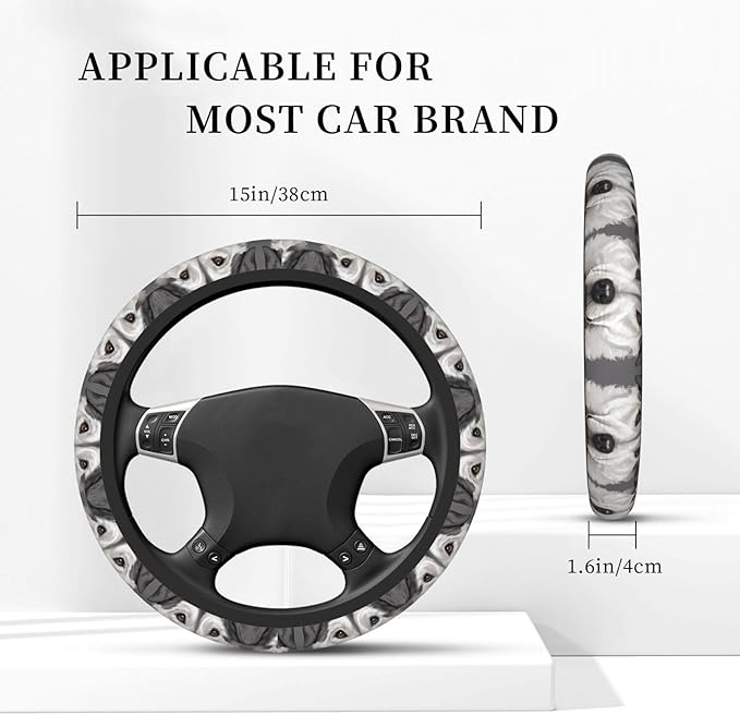 Alaskan Sled Dog Face Car Steering Wheel Cover, 15 Inch Steering Wheel Cover Stylish Decor for Most Cars