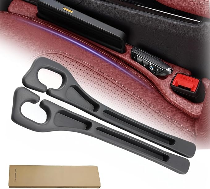 Car Seat Gap Filler Organizer with Dual Storage Slots – Silicone Gap Filler Prevents Phone, Keys & Wallet from Falling, Universal Fit for Car, SUV, Truck (2-Pack, Black)