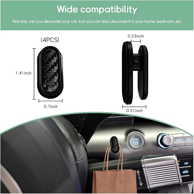 4 PCS Car Mini Hook, Multifunctional Auto Adhesive Backseat Hangers on Dashboard, Universal Hook Stickers for Key, Mask, Earphone, Charging Cable, Car Interior Accessories (Carbon Fiber)