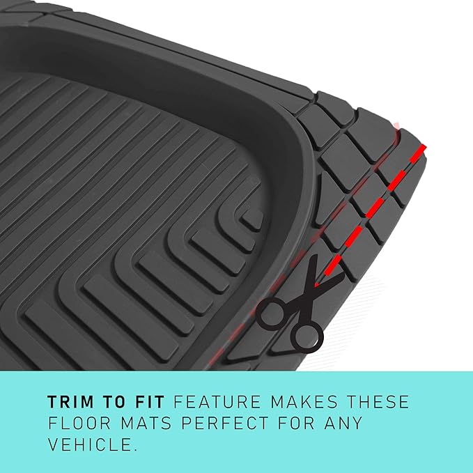 FH Group Universal Fit Heavy Duty Rubber Trimmable Tray Liners Automotive Floor Mats fits Most Cars, SUVs, and Trucks, Full Set Beige
