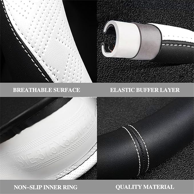 D Shape Steering Wheel Cover,Microfiber Leather D Type Steering Wheel Cover Breathable Anti-Slip Flat Bottom Shaped Steering Accessories for Women Men 15inch (White)