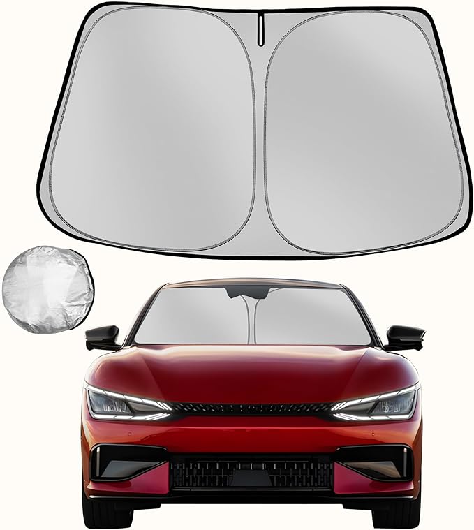 Fonowka Windshield Sun Shade for 2022-2025 Kia EV6 Foldable Sun Sunshade for Car Front Window Blocks UV Rays and Heat Automotive Interior Protector Custom Fit Accessories