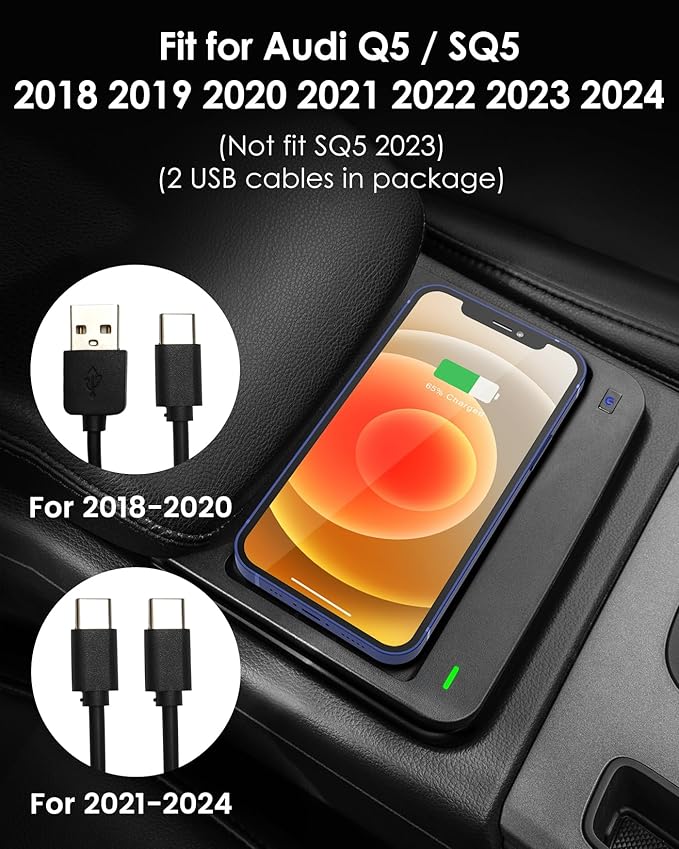 COTAZA Car Wireless Phone Charger for Audi Q5 2018-2024/SQ5 2018-2022 2024 Center Console,Charging Pad Mat for Audi Q5 SQ5 2018 2019 2020 2022 2023 2024 Accessories Interior (Not fit SQ5 2023)