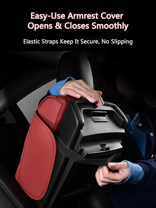 Car Center Console Cover for Lucid Gravity – 5-in-1 Leather Armrest Cushion Pad with 2 Storage Bags, Holds Cups, Phone, Tissues, Car Interior Accessory,B Brown