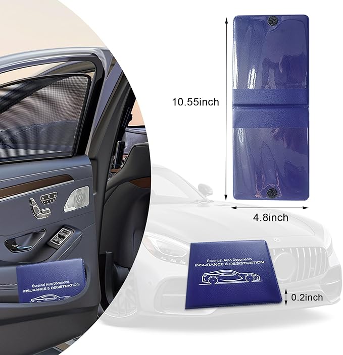 Ziciner Car Registration Insurance Holder, 2Pack Essential Auto Card Document Glove Box Organizer with Touch Fastener, Vehicle Interior Accessories Perfect for Most Car, Truck, SUV (Blue/Small Car)
