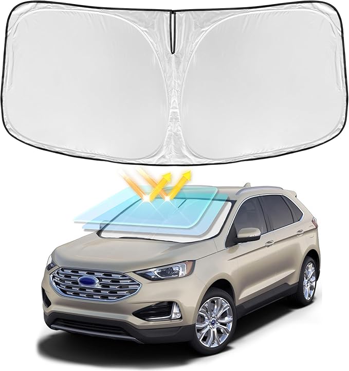 for Ford Edge 2015-2024 Windshield Sun Shade - 4 Layers Car Sunshades for Front Windows Shade Cover Custom Fit Edge Sun Visor 240T Retractable Shade Blocks UV Rays Car Accessories