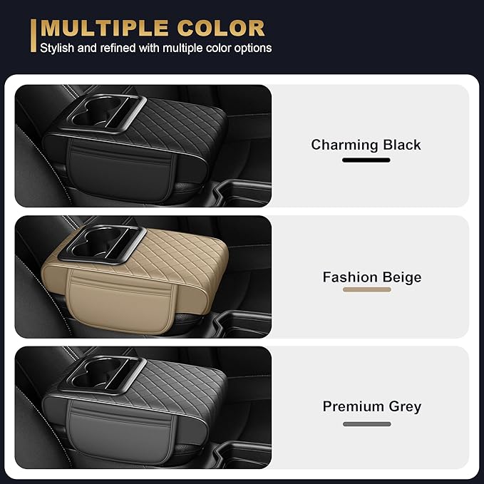 Center Console Cover for RDX: Armrest Cover for Car with 2 Storage Bags - Waterproof Leather Center Console Cover with Cup Holder for Car,Anti-Scratch Auto Armrest Pad Accessory （Black