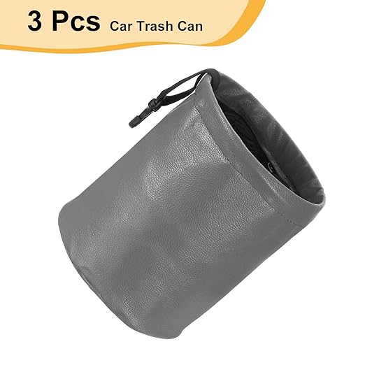 HARFINGTON 3 Packs Car Trash Can 0.9 Gallon Foldable Leak-Proof Garbage Organizer Portable Hanging Waterproof Truck Trash Bins for Van Automotive Vehicle Front Seat, Gray