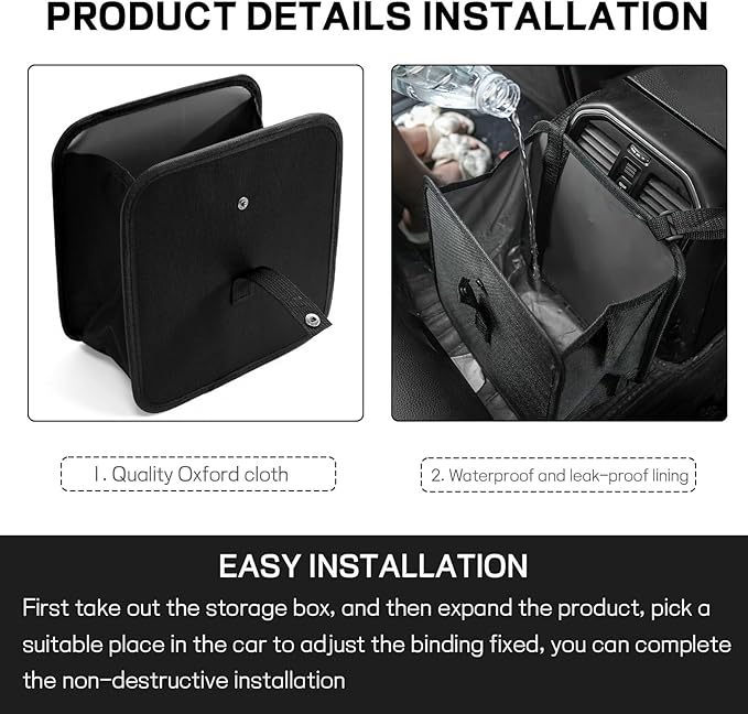 Foldable Car Trash Can, Waterproof Leakproof Hanging Auto Garbage Can, Multifunctional Large Capacity Vehicle Garbage Bag Storage Bag Organizer, Interior Car Accessories (Large)