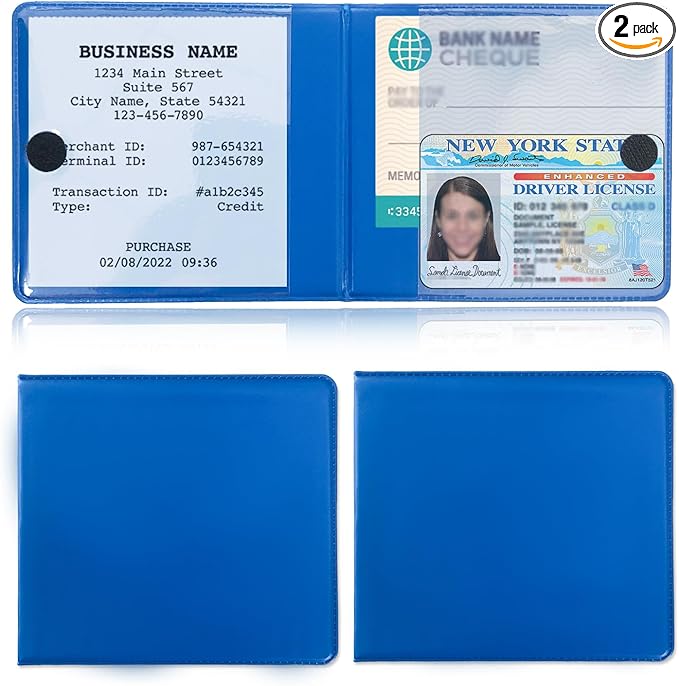 Kewucn 2 PCS Car Registration Insurance Holder, Essential Auto Card Glove Box Organizer, Vehicle Interior Accessories Perfect for Most Car, Truck, SUV (10.55''×4.8'', Blue)