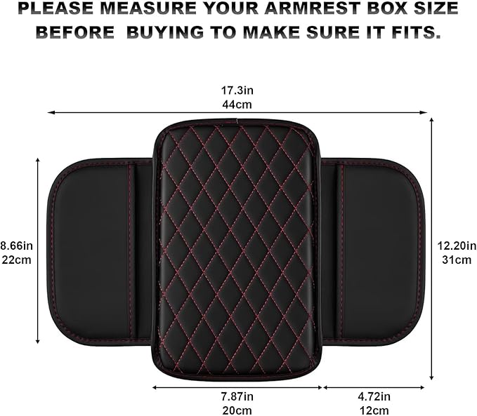 Upgraded Car Center Console Cover Fit for Corolla Faux Leather Car Armrest Cover Cushion with 2 Storage Bags,Car Armrest Storage Box Interior Accessories(Black&Redline)