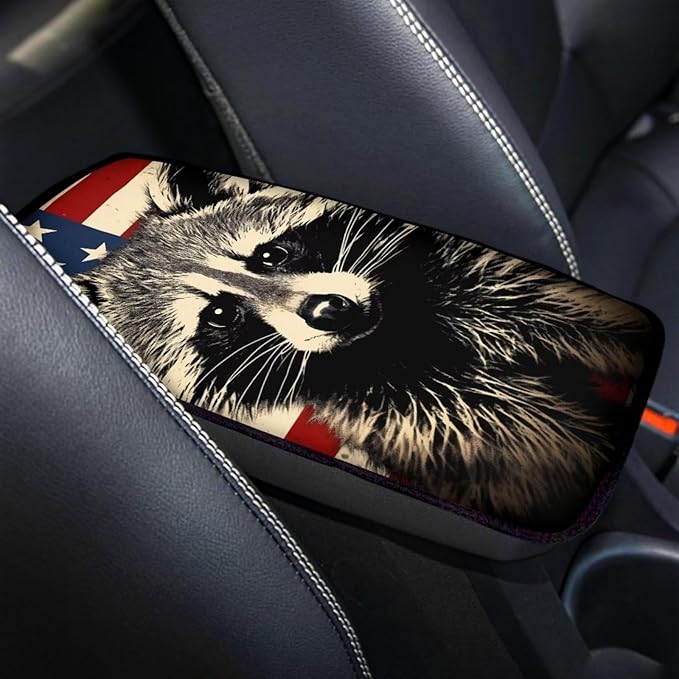 Car Center Console Pad, Universal Waterproof Car Armrest Seat Box Cover, Car Interior Accessories for Most Vehicle SUV Truck Vintage American Flag Red Panda Car Armrest Pad