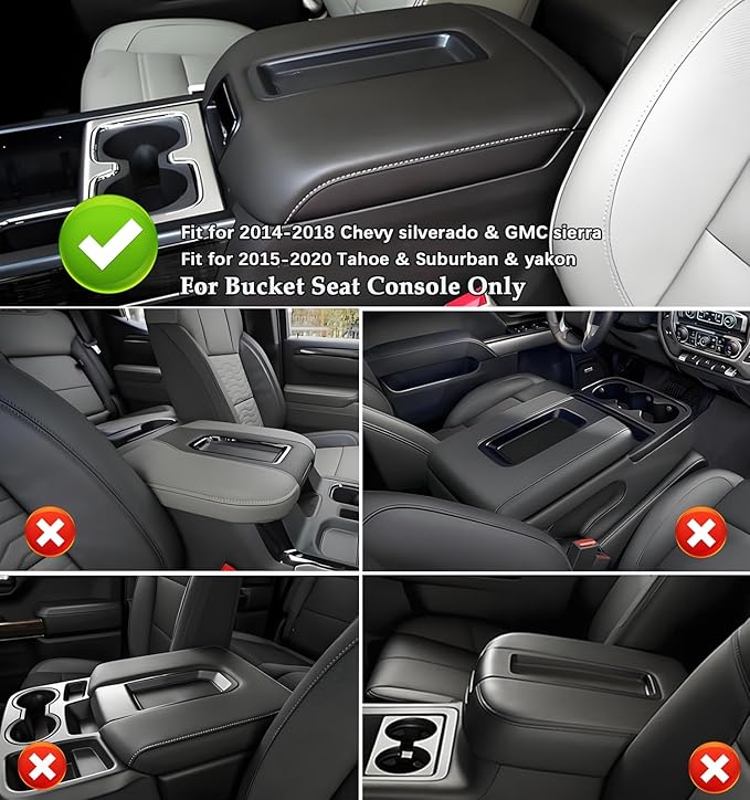 Center Console Armrest Cover Compatible with Chevy Silverado & GMC Sierra 1500 2500 3500 2014-2018, Yukon & Tahoe & Suburban 2015-2020, For Console Bucket Seat Only, Arm Rest Cushion, Anti-Scratch