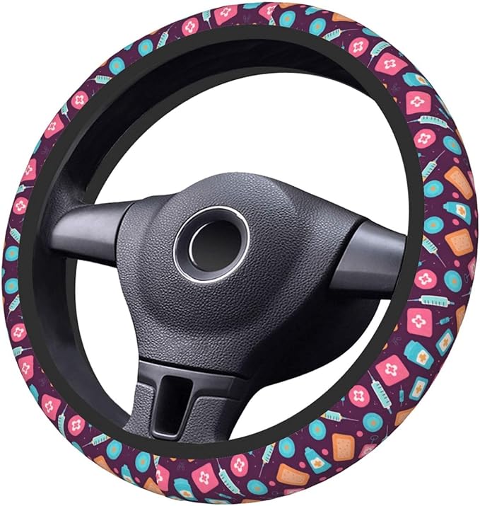 Medical Nursing Neoprene Steering Wheel Covers Women Men Car Accessories, Universal 15 Inch Fit Auto, Suvs, Truck