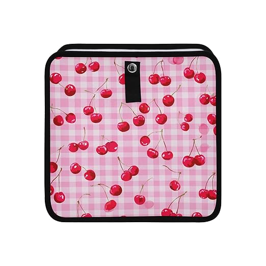 Car Trash Can Organizer Bin with Adjustable Strap for Back Front Seat Console Waterproof Leakproof Collapsible Portable 8.66 Inch Pink Juicy Checkered Cherry