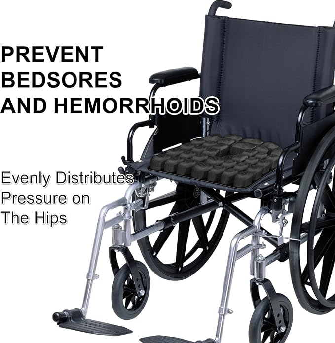 Travel Seat Cushion, Comfortable 3D Inflatable Seat Cushion for Hemorrhoid and Tailbone Pain Relief, Optimal Support for Long Sitting in Car, Air Travel, Office Chairs Etc (Black, 16" x18")