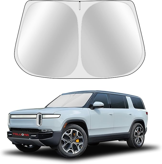 Toluoma Custom Fit Windshield Sun Shade for Rivian R1S 2022-2025 - Full Coverage, 210T Reflective Fabric, Double-Layer Design - Blocks 99% UV Rays, Keeps Car Cool, Easy to Install and Store