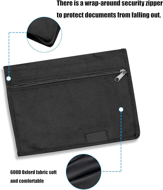 Oxfords Fabric Car Glove Box Organiser with Multiple Compartments for Documents and Essential Auto File Folder Car Glove Box Zippers