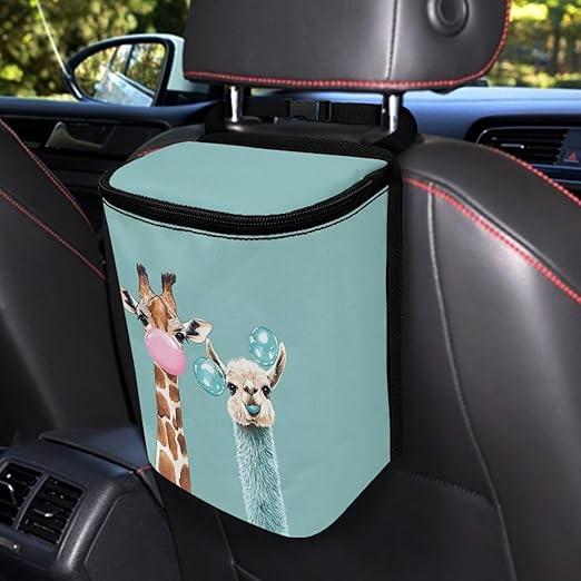 DISNIMO Giraffe Llama Car Trash Can with Lid, Car Accessories Leak-Proof Waterproof Car Garbage Bin Collapsible Portable Car Storage Organizer Trash Bag for Car SUV Trucks