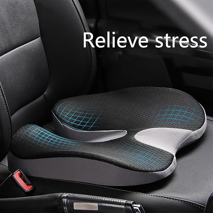 Car Seat Cushion for Long Driving, Ergonomic Memory Foam Seat Cushion, Car Seat Cushion for Back Pain and Lumbar Support Non Slip and Easy Clean for Driving Gaming Chair and Travel C Cool Black