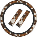 Western Cow Print Steering Wheel Cover Elastic Non-Slip Car Steering Wheel Covers with Seat Belt Shoulder Pad for Women Men