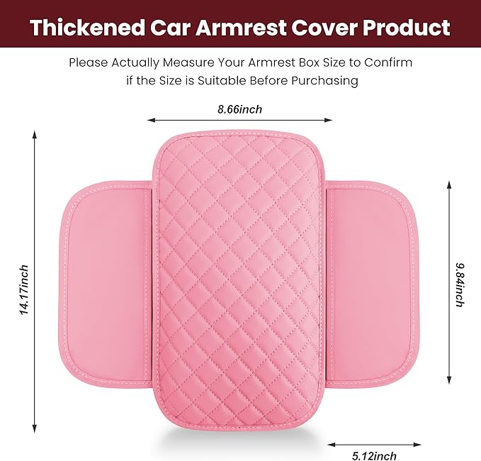 Upgraded Car Center Console Cover with 2 Storage,Arm Rest Covers Armrest Cover for Car, Microfiber Leather Car Armrest Cover Cushion, Universal Car Interior Accessories for Vehicles（Pink Longer）