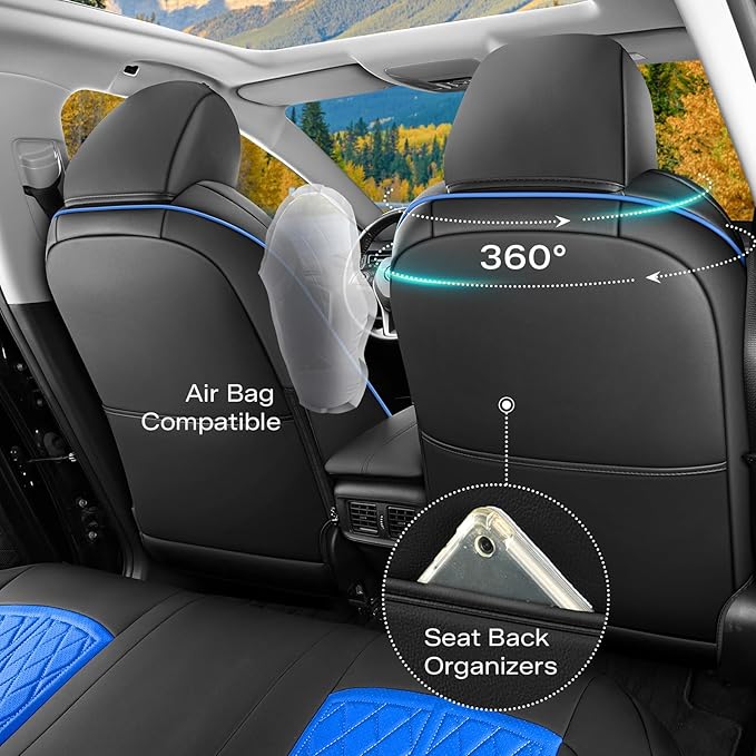 DuDuWang Seat Covers Custom Fit for 2024 2025 2026 Tacoma Pickup Truck Seat Cover Protector Cushion with Faux Leather Waterproof (BlackBlue, Full Set)