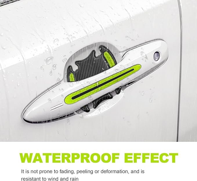 8PCS Universal Car Door Handle Protector Sticker - 3D Carbon Fiber Anti-Scratch Cover, Self-Adhesive & Non-Marking Reflective Safety Strips, Paint Protection Film (Yellow)
