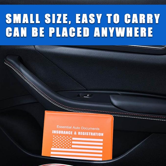 Ziciner Car Registration Insurance Holder, 2Pack Essential Auto Card Document Glove Box Organizer with Touch Fastener, Vehicle Interior Accessories Perfect for Most Car, Truck, SUV (Orange/White Flag)