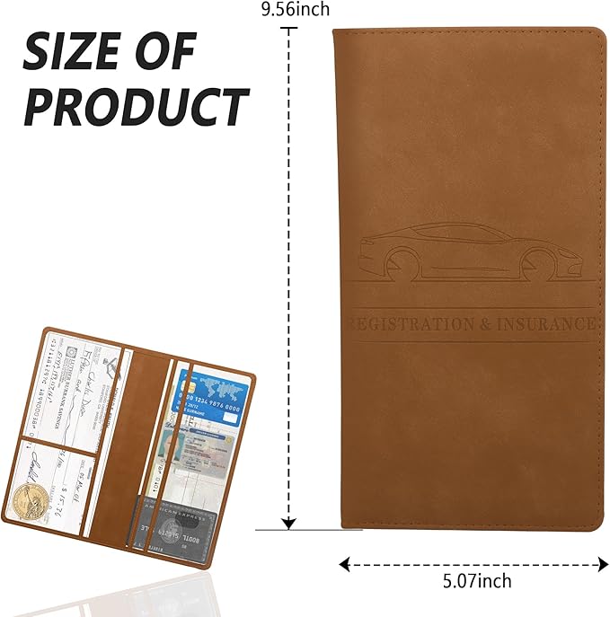 Car Registration and Insurance Holder,PU Leather Car Glove Box Organizer Car Document Holder for ID,Driver's License,Universal Car Organizer Car Accessories for Women/Men(Brown)