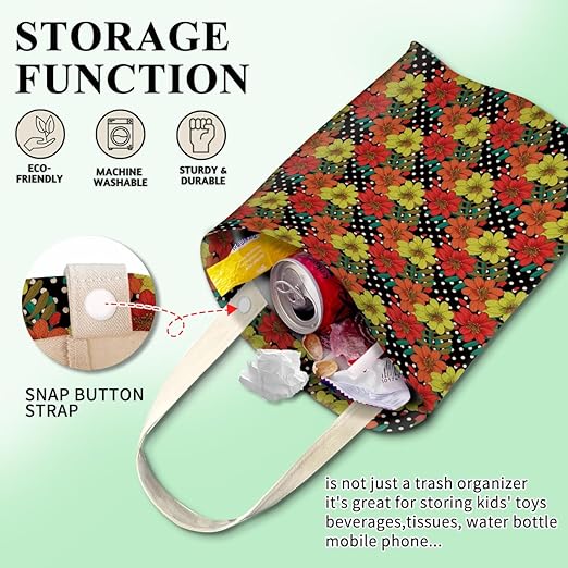 Car Trash Can, Cute Car Trash Bag, Hanging Car Organizer and Storage Bag, Trash Bin for Car Accessories, Vehicle, Travelling, Camping Yellow Red Flower