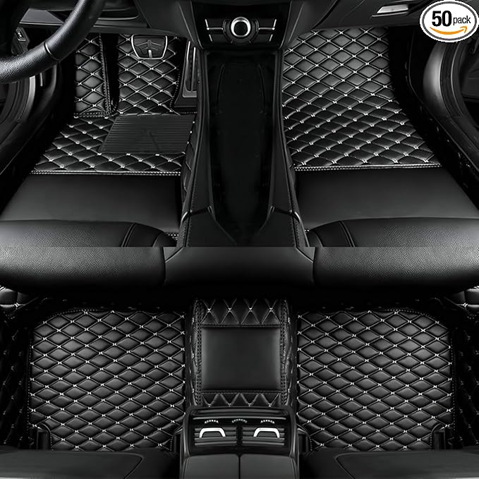 Custom Personalized Floor Mats for Cars，Luxury Full Coverage All Car Floor Mats，Anti-Slip Leather Car Mat Set ，Custom Floor Mats for 99% of Cars, Trucks & SUVs. (Black and White)