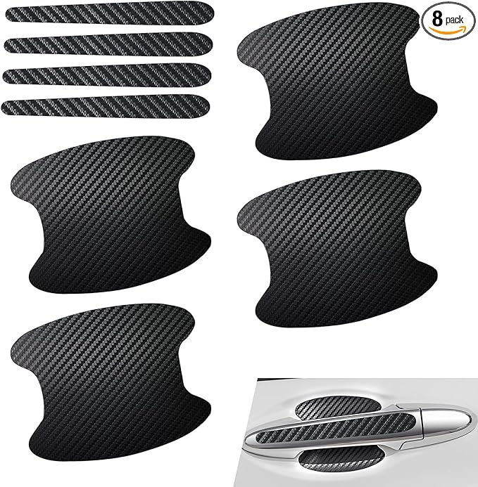 8 PCS Car Door Handle Bowl Sticker, Carbon Fiber Leather Cars Handle Scratch Protectors, Self-Adhesive Door Handles Bowl Decor Decal, Universal for Most Cars (Black)