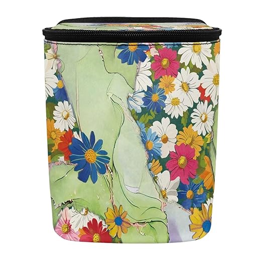 Hippie Flower Green Marble Car Trash Can Bin with Lid,Colorful Groovy Flower Hanging Automotive Garbage Cans Portable Waste Basket Automotive Interior Organizer Accessory