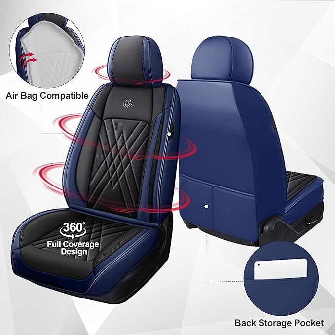 JGDL Car Seat Covers for Subaru Crosstrek 2016-2026, 2 Piece Set Nappa Leather Non-Slip Seat Protectors, Breathable Seat Cover Set. (Standard 2 Seats, Black Blue)