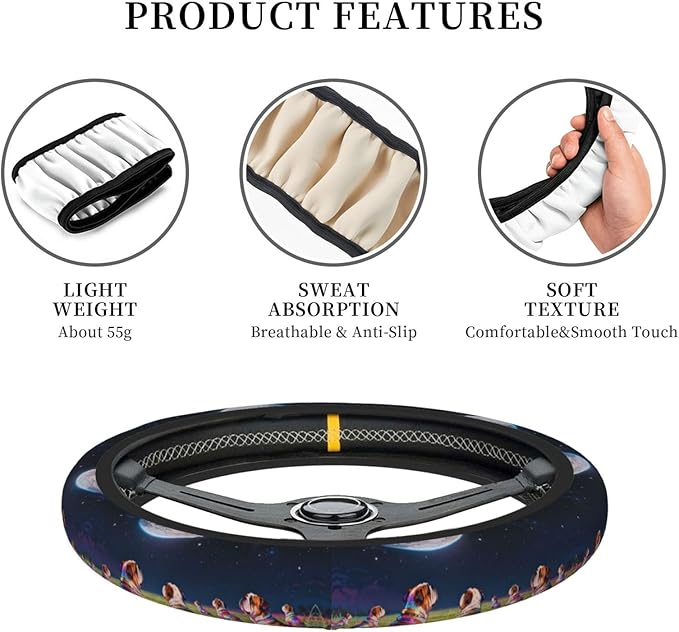 English Bulldog Digital Art Neoprene Steering Wheel Covers Women Men Car Accessories, Universal 15 Inch Fit Auto, Suvs, Truck