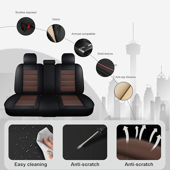 JOJ Car Seat Cover for Suburban Seat Covers for Cars 2002-2026,Leather Waterproof Car Seat Covers Full Set,All Weather Tech Car Seat Protector,8 Seats Black Coffee