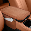 SINGARO Car Leather Center Console Cover with 2 Storage Bags, Universal Furry Fluffy Car Armrest Seat Box Pad, Comfortable Car Interior Accessories, Fits for Most Vehicles (Orange)
