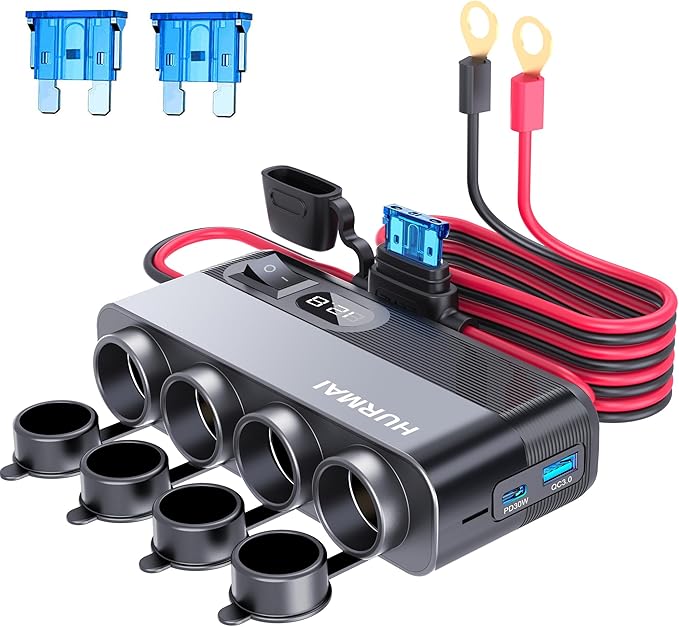 Cigarette Lighter Adapter Splitter,10FT Cable 24V 216W Multi Port Outlet,12 Volt Car Socket Power Outlet 12V Charger Cigarette Lighter,4 Socket Heavy Duty Truck Car USB Chager Multi Port