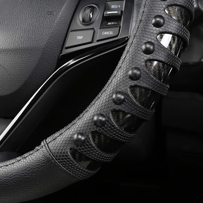 West Llama Microfiber Leather Car Steering Wheel Cover for Men Women,Universal Fit 14.5-15 inch(Leather Nails-Black-Standard Size)