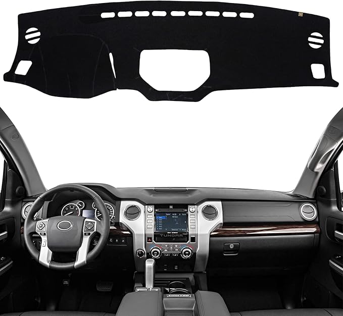 KEYOOG Dashboard Cover Dash Mat Fit for to-yota Tundra 2021-2014 (Without Center Speaker and HUD Models),Car Dash Board Mat Anti-Glare Carpet,Non-Slip Pad Sunshield Protector (Black)