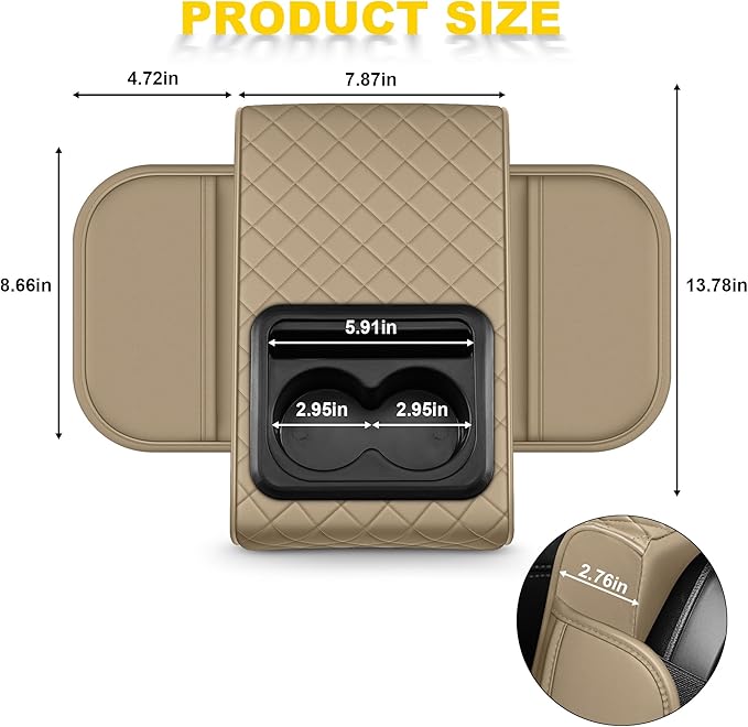 Center Console Cover for Encore: Armrest Cover for Car with 2 Storage Bags - Waterproof Leather Center Console Cover with Cup Holder for Car,Anti-Scratch Auto Armrest Pad Accessory （Beige